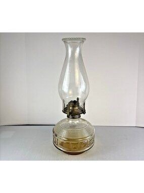 Vintage Lamplight Farms Glass Oil Lamp | Block Ribbed | 70s Farmhouse Decor